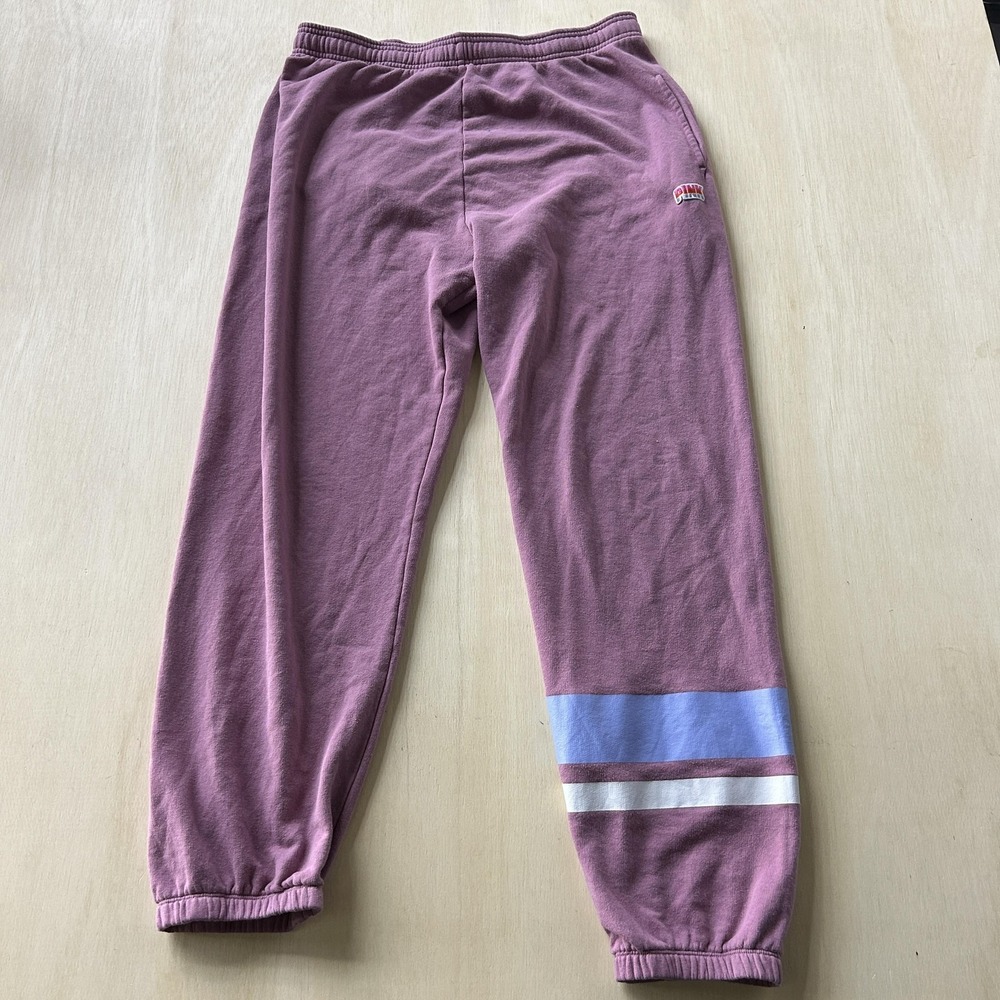 PINK Victoria's Secret Sweatpants Womens Large Pink Terry Stripe Joggers Lounge‎
